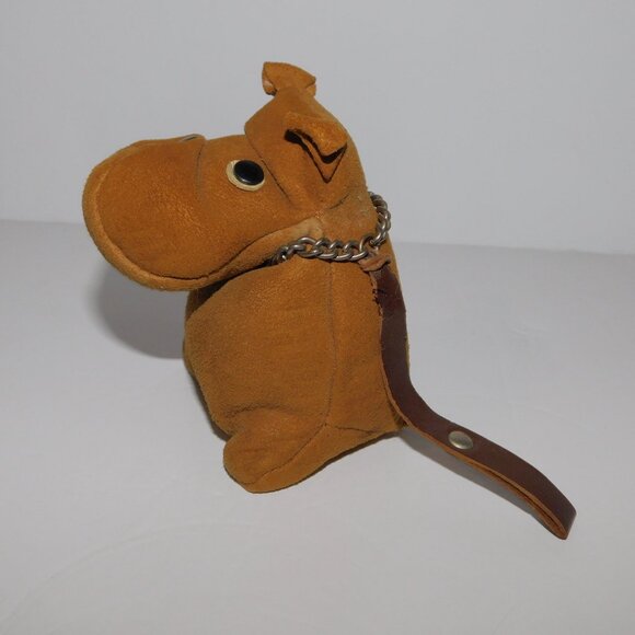Vintage 70s Sallingboe Denmark stuffed Tan Brown Leather bulldog Dog ** READ - Picture 3 of 9